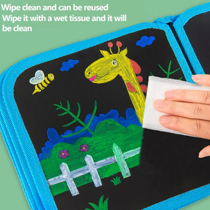 Erasable Doodle Slate Painting Kit for Kids Drawing Book with Wet Wipes & Colors for Kids